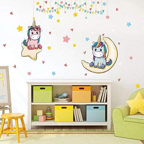Kibi Einhorn Wandtattoo Einhorn mit Sternen Bunt Einhörner Wandtattoo Babyzimmer Wandsticker Einhorn Mädchen Entfernbarer Wandaufkleber Einhorn Kinderzimmer Schlafzimmer Wanddekoration