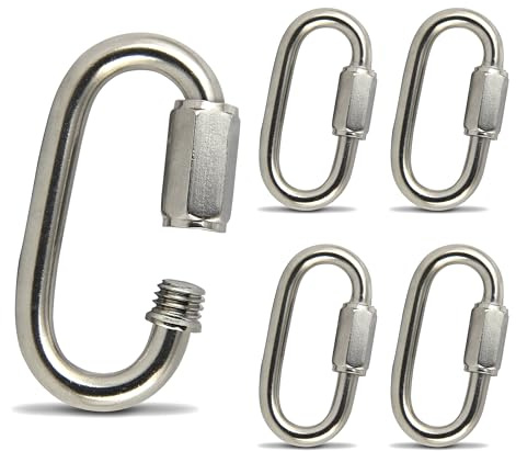 PROTECH 5 Stück Schnellglieder M10 Karabiner 10mm mit Verschluss aus Edelstahl V4A Schraubverbinder Schraubkettenglied A4 Verschlusskarabiner Kettenverbinder