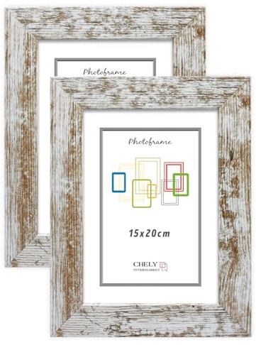 CHELY INTERMARKET MOD204 Marco Fotos Decorativo Estilo Clásico Vintage 15x20cm Pack2Uds Madera MDF con Cristal Real Diseño Montaje Vertical Horizontal Ideal Diplomas Certificados Fotografías