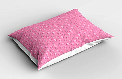 ABAKUHAUS Ice Cream Pillow Sham, Scoops on Eat Me Cone, Decorative Standard Size Printed Pillowcase, 26 X 20, Magenta Pink