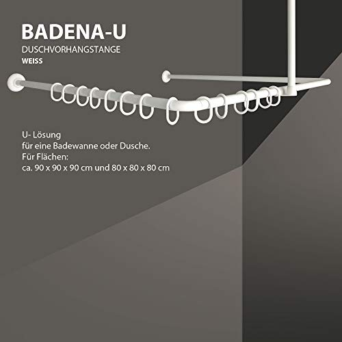 Winkelstange Duschvorhang Stange Weiß Anthrazit Silber Bad Stange Winkel, U und L-Form (U-Form 80x80x80cm, Weiß)