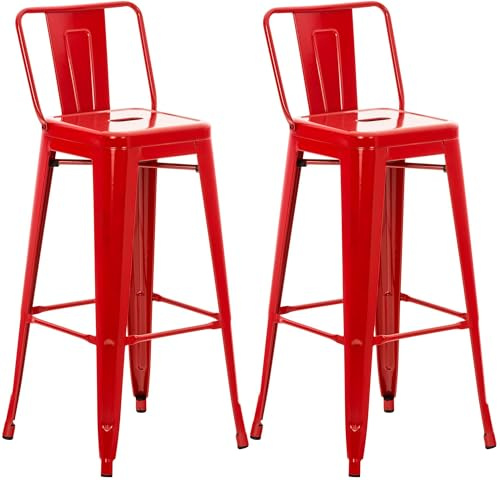 CLP Barhocker 2er Set mit Lehne im Industrial-Look Mason, mit Rückenlehne und Fußablage, Barstuhl mit Rückenlehne und Bodenschoner, Farbe:rot