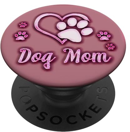 Dog Mom Gift Cute Dog Paw Print Heart Black Pink PopSockets Klebender PopGrip