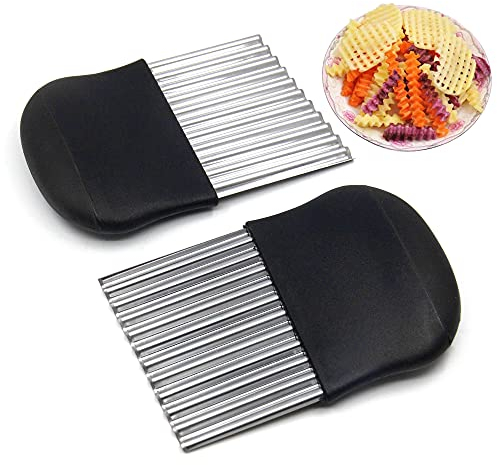 YAVO-EU Gemüsehobel Edelstahl wellenschneider，2 Stück Pommes wellenmesser Kartoffelschneider zum schneiden，für Kartoffeln,Süßkartoffeln und Obst oder Gemüse
