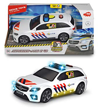 Dickie Toys 203716018004 - Niederländischer Polizeiwagen Mercedes-AMG E43, 30 cm, 1-16, ab 3 Jahren, Licht und Sound, Blasender Hund, inklusive Batterien