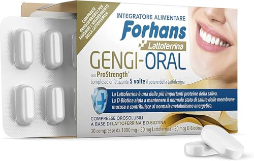 Forhans, Integratore Alimentare Gengi-Oral, con Lattoferrina, D-Biotina e Prostrength, Azione Anti Infiammatoria per Cavo Orale, Senza Lattosio, Senza Glutine, Senza Zucchero, 30 Compresse Orosolubili