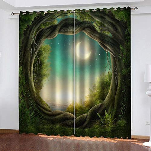 GDYRBY 3D Druck Blick Auf Die Alten Bäume Im Dschungel Muster Verdunklungsvorhänge Kinderzimmer Junge Mädchen Blickdichte Vorhänge 220X210cm(HxB) 2Er Set Gardinen Mit Ösen Wohnzimmer Modern Fensterde