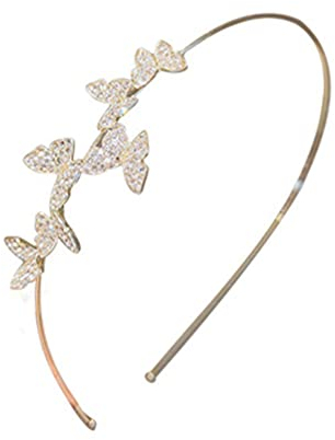 FOMIYES Goldener Strass-Schmetterlingshaarreif, dünner Haarreif, Kristall-Stirnband, koreanisches Haarband, Haar-Accessoires, Hochzeit, Braut-Haarband für Frauen und Mädchen