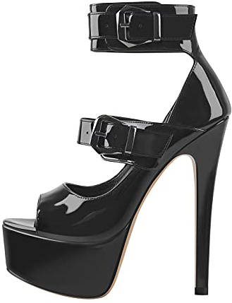 Only maker Peep Toe Pumps mit Knöchelschnallen Stilettos Rosa Schwarz