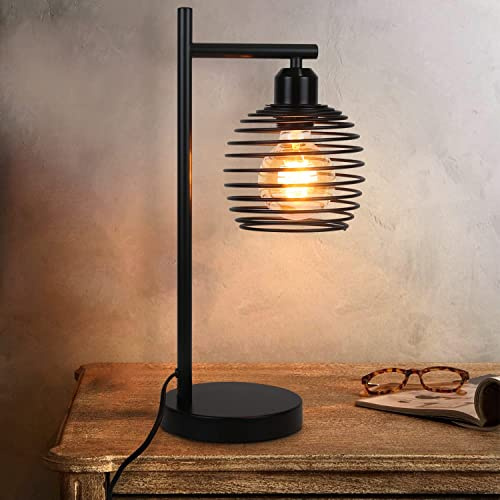 ZMH Tischlampe Vintage Tischleuchte Wohnzimmer Nachttischlampe Schwarz | industrial E27 Schlafzimmer Retro Design aus Metall Bettlampe mit Kabel Schreibtischlampe für Hotel - ohne Leuchtmittel