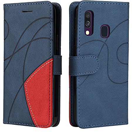 Fatcatparadise Kompatibel mit Samsung Galaxy A40 Hülle, Leder PU Brieftasche Handyhülle Flip Case Silikon Bumper Schutzhülle Klapphülle. Lederhülle mit Kartenfächern und Standfunktion (Blau)