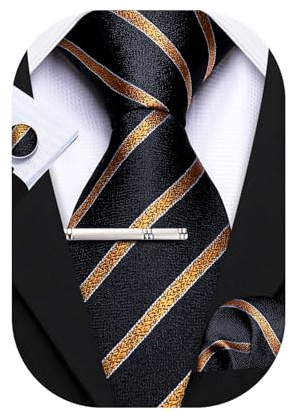 Barry.Wang Herren Krawatte Seide Set Florale Paisley-Krawatte Einstecktuch Manschettenknöpfe im Krawattenklammer Feierliche Hochzeit Party