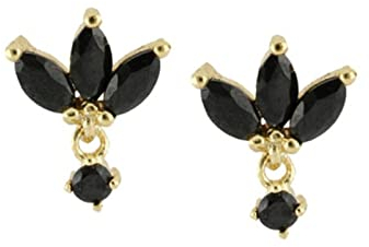 Daesar Modeschmuck Damen Ohrringe Stecker, Ohrringe Silber 925 Kleeblatt mit Schwarz Zirkonia Hochzeit Ohrringe Frauen Gold