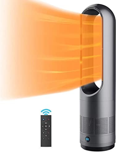 SABYDICAR Bladeless Heater Fan, Cooling & Heating for Home & Office, 80° Oscillating Tower Heater, Noiseless, 3 Heats/8 Speeds/8H Timer/LED Display, 30W/1400W