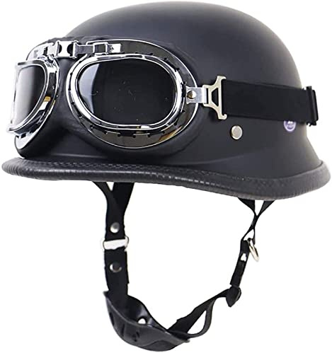 HINSD Halvskalig hjälm vintage tysk stil motorcykel halvhjälm jet hjälm DOT ECE godkänd med glasögon cruiser chopper scooter moped jet hjälm open face hjälm,A-M（57~58cm）