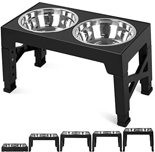 Niubya Elevated Dog Bowls with 2 Stainless Steel Dog Food Bowls, Raised Dog Bowl Adjusts to 5 Heights (3.15, 8.66, 9.84,11.02, 12.2) for Small Medium and Large Dogs