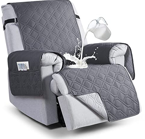 VANSOFY 100% Waterproof Recliner Chair Covers, Recliner Cover Non-Slip Dog Chair Cover Furniture Protector Washable Slipcover with Pocket, Elastic Straps for Pets, Dogs(Dark Gray, 23.6)