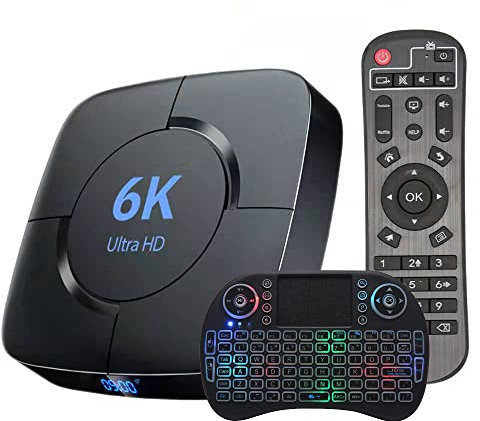 AMITVA Android 10.0 TV Box, H616 Quad-Core 64-Bit Cortex-A53, 2.4Ghz/5.0Ghz WiFi 100/1000M Ethernet, Supporto H.265/3D/6K Ultra HD/BT 5.0/HDMI 2.0 con Mini Tastiera Wireless,4gb+32gb