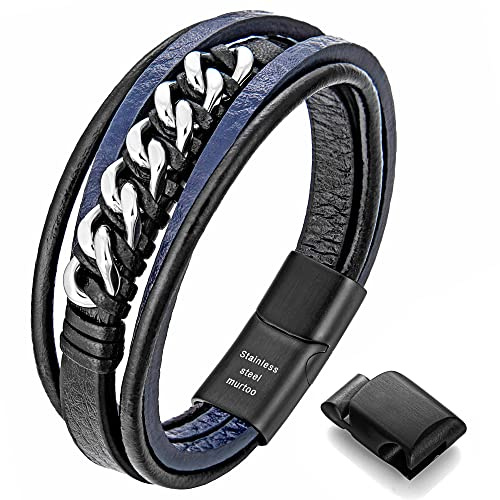 murtoo armband herren lederarmband herren leder armband für männer herren armband(shwarz,blau,20cm)
