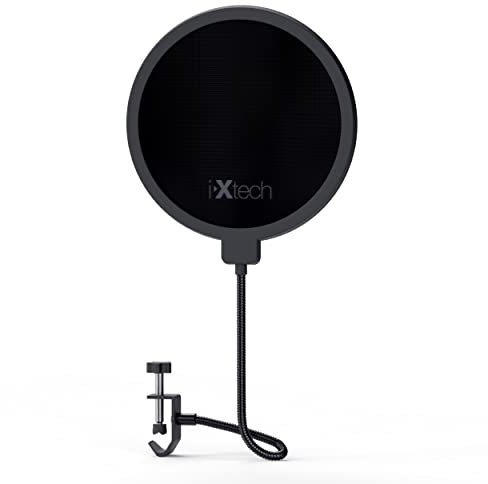 IXTECH Pop Filter for Blue Yeti Microphone, Double Layer Soundproofing, Shield Shield, Wind Shield with Flexible 360 Degree Gooseneck Clip Stabilization