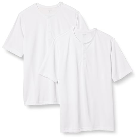 Amazon Essentials T-shirt Henley à Manches Courtes en Jersey À Séchage Rapide, coupe Classique Homme, Lot de 2, Blanc, XL