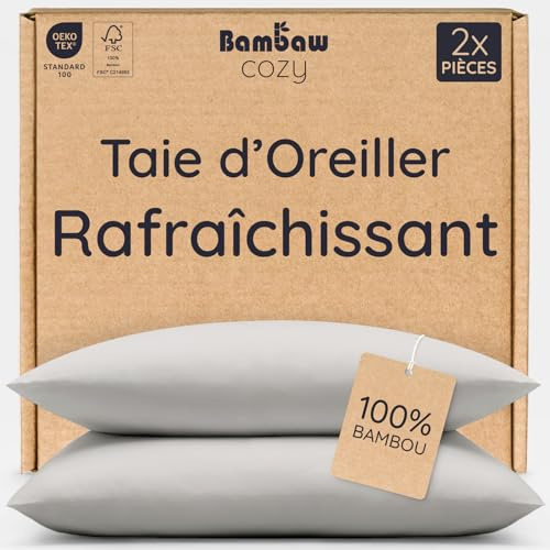 Bambaw Bambus Kissenbezug 70x50 cm, 2-er Pack, atmungsaktive und antibakterielle Allergiker Bettwäsche, 100% Bambusfasern, kühlender Kopfkissenbezug, haarfeundlicher Kissenbezug aus Bambus (Grau)