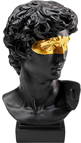 Kare Design Deko Objekt David Eyes, Schwarz, Kopf, Polyresin lackiert und foliert, Unikat, Handbemalt, 30x18x16 cm (H/B/T)