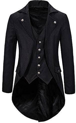 Generisch Gehrock Herren Elegant Mittelalter Steampunk Jacke Gothic Frack Mantel Renaissance Kostüm Herrenmantel Lang Winter V-Ausschnitt Revers Langarm Smoking Mit Knöpfen Für Halloween Karneval