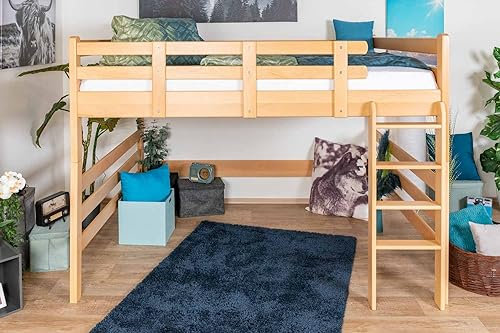 Hochbett 160 x 190 cm Easy Premium Line K23/n, Buche Massivholz Natur lackiert, teilbar