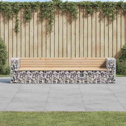 Homgoday Gabion Garden Bench Bench Bench Park Bench Gabion Stone Basket Wire Basket Garden Bench Gabion Basket Rest Bench Garden Bench Balcony Bench 287 x 71 x 65.5 cm Solid Pine Wood