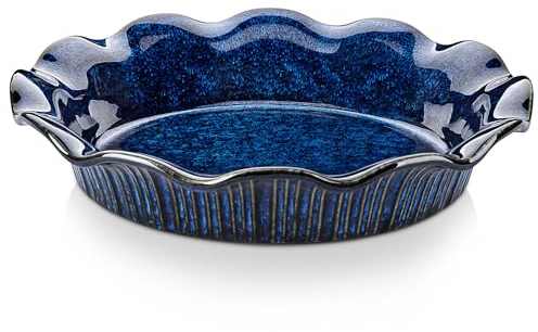 vancasso Stern Ceramic Pie Dish, 26cm Baking Tins for The Oven, Tart Tin with Corrugated Edge, for Cake, Quiche, Flan, Dishwasher & Microwave & Oven Safe, Blue