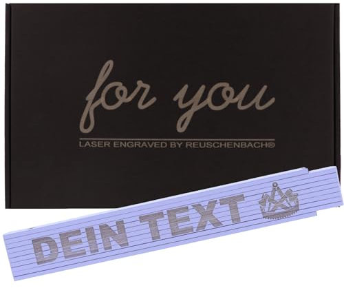 Reuschenbach Zollstock personalisiert mit Geschenkbox, Gliedermaßstab 2 Meter mit Wunschtext, Meterstab (verschiedene Farben) (WEISS)