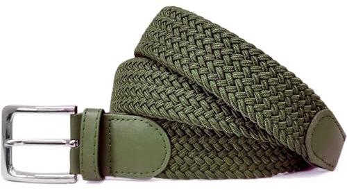 FASHION YOU WANT Unisex Elastischer Stoffgürtel Geflochtener Stretchgürtel Dehnbarer Gürtel für Damen und Herren (grün, 95cm)