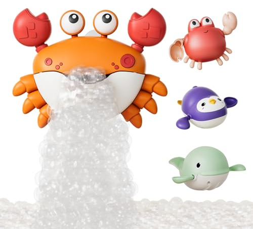TUMAMA Badespielzeug Baby ab 3 4 5 6 Jahr Mit Musik, Badewannenspielzeug Baby Krabbe Schaummaschine, Seifenblasen Maschine Badewanne Spielzeug Crab Bubble Maker Toy, Babybadewanne Water Bath Toys