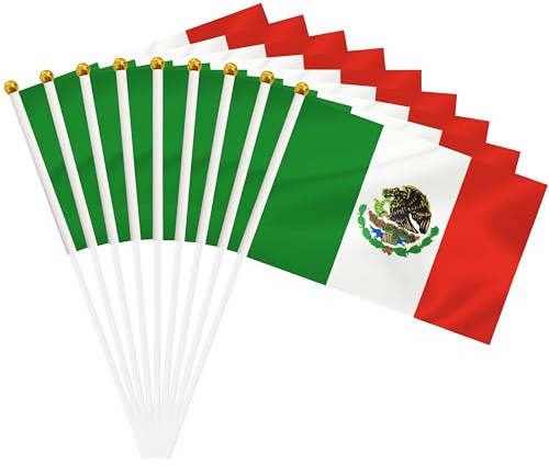 Lot de 50 mini drapeaux mexicains miniatures à main avec 21 x 14 cm, décoration extérieure, décorations de fête, fournitures pour défilés, festivals, événements (Mexique)
