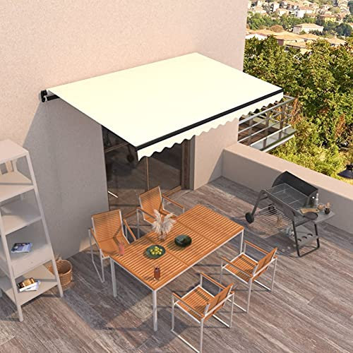 Gelenkarmmarkise Einziehbar, LAPOOH Sichtschutz Balkon, Seitenmarkise, Balkon Markise, Klemmmarkise, Sonnenvorhang, Balkonmarkisen, 450x350 cm Creme
