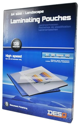 DESQ® Laminierfolien - A4, 125 Mikron, Glänzend, mit abgerundeten Ecken, Laminiertaschen, Landscape, 100 Stück, 216 x 303 mm, Premium