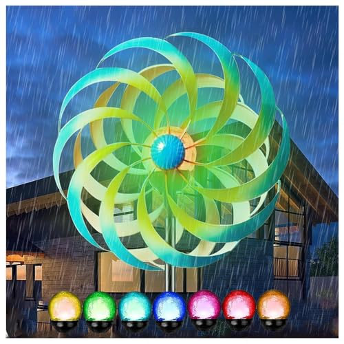 Solar WindmüHlen Garten, Windrad Edelstahl Kugellager, Garten WindmüHle Wetterfestes Gartendeko,Blue