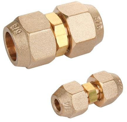 Conectores de junta de extensión de tubo de cobre, macho de 1/4 pulgadas y macho de 5/8 pulgadas, accesorio de tubo de compresión de latón con tuercas acampanadas para tubería de aire acondicionado (2