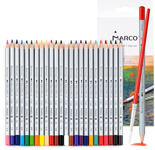 MARCO 7120 wasserlösliche Buntstifte – 24 lebendige Farben, dicke Gipsminen, sechskantige Holzstifte, in einer Pappschachtel verpackt, ideal für Künstler und Malereiinteressierte