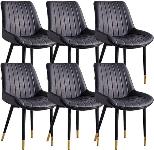 Moderne Esszimmerstühle 6er Set Bequeme PU-Leder Küchentheke Lounge Stühle für Wohnzimmer Empfang Schwarz Esszimmermöbel