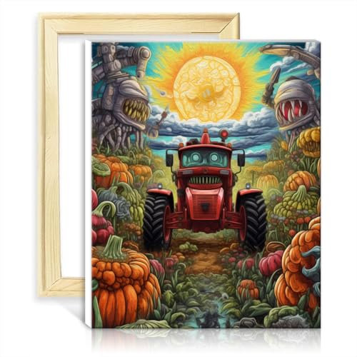 TANGFEIY Malen-nach-Zahlen-Pinsel-Sets, Traktor, für Kinder und Erwachsene, Malen-nach-Zahlen-Sets – mit 3 Pinseln und Acrylfarben, Zahlenmalerei, Kunst mit Rahmen (40 x 50 cm)