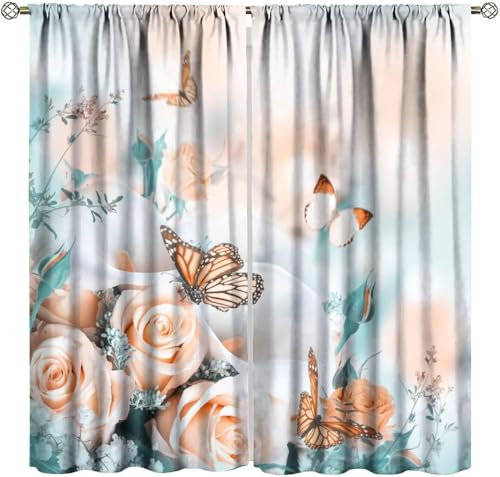 Vorhang Kinderzimmer Blumentier Schmetterling Kinder Vorhänge Mit Ösen Polyester Gardinen Thermovorhang Blickdicht Ösenschal Kindergardinen 280X250 cm (B + H) Für Wohnzimmer,2Er Set-159353092