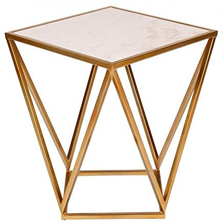 MEILISHAOMEI Moderner quadratischer Couchtisch aus Marmor für das Wohnzimmer, Beistelltisch aus Metall, Telefontisch, 55 cm hoch, Gold, Schwarz (Farbe: Gold, Größe: 45,7117,7125,65 cm)