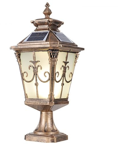 CAMELLIO Aparato Solar al Aire Libre de Luces de Poste, Iluminación Pública de Paisaje Externo Impermeable Ip54 Lámpara de Tapa de Poste Led Jardín Clásico Linterna de Pie Pilar, Bronce,