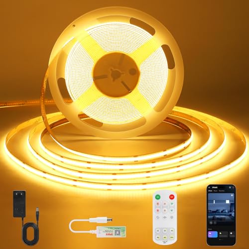 ACELUMO Smart App COB LED Streifen 10m Warmweiss 2700K, 24V, 8mm Breite | Dynamische Farben, Timerfunktion, LED Strip Dimmbar für Küche, Schlazimmer Indirekten Beleuchtung, 90lm/w, CRI 92, 320 LEDs/m