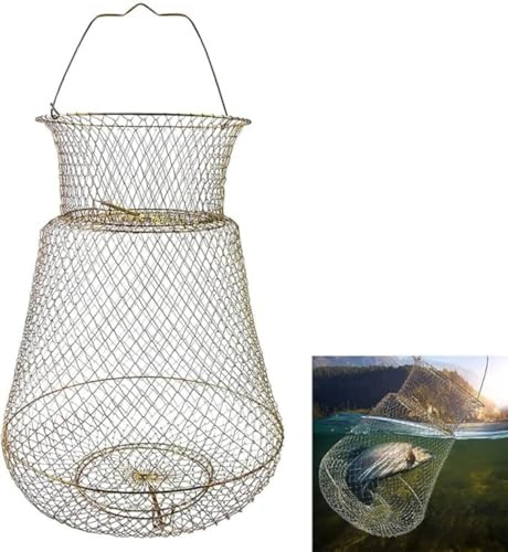YAOYAOLING Cestino per pesci in metallo antiruggine, gabbia pieghevole per pesci, gabbia per pesci, gabbia per rete da pesca rivestita resistente
