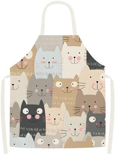 Novstuf Dellantal Cocina Personalizado Delantal Ajustables de Comic Gato Patron Delantales de Cocina Antiincrustante Delantal de Lino para Casa Barbacoa Jardineria Restaurante Cafetería (Estilo 7)