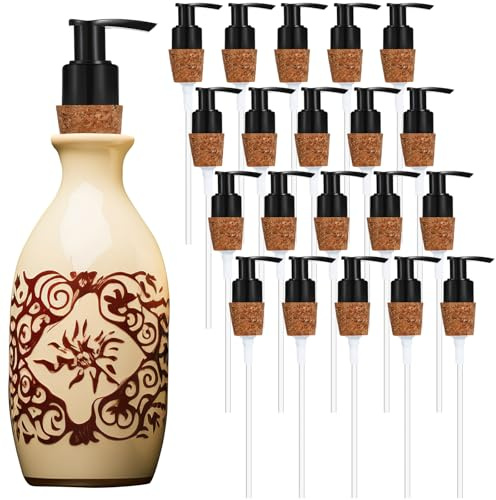 Tioncy 20 Pcs Soap Dispenser Pump with Cork Stopper Easy Press in, Black | Replacement Lotion Soap Dispenser, Bottle Not Included, Top Pumps for Bottle, Fits Standard Openings, DIY Home Use