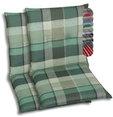 GO-DE Textil Bequeme und attraktive Polsterauflagen für Niederlehner-Gartenstühle (2er-Set, Karo Grün-Grau, Niederlehner)